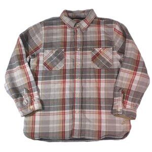 Birdwell Heavyweight Fleece Jacket Shacket Flannel Plaid Work Shirt Grey Sz S